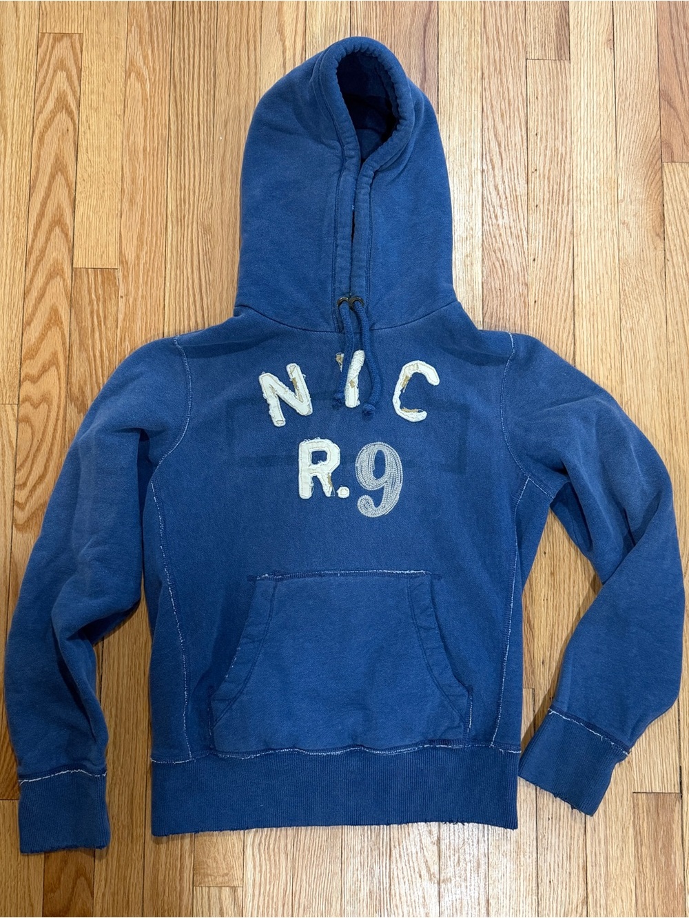 Ruehl Navy Blue Hoodie with NYC R.9 Appliqué